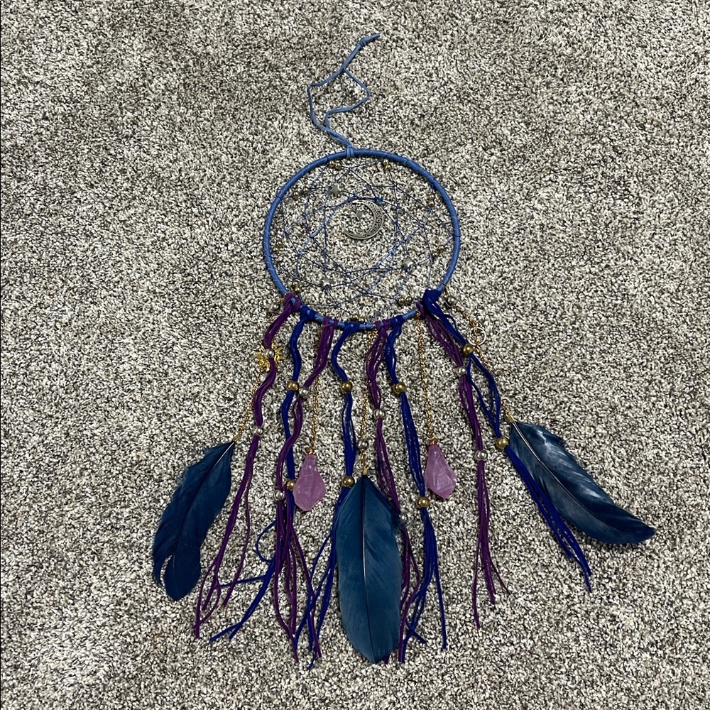 Blue and Purple Dreamcatcher with Feathers